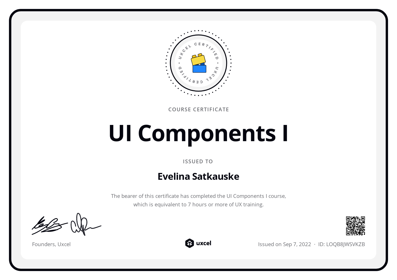 Evelina Satkauske's certificate